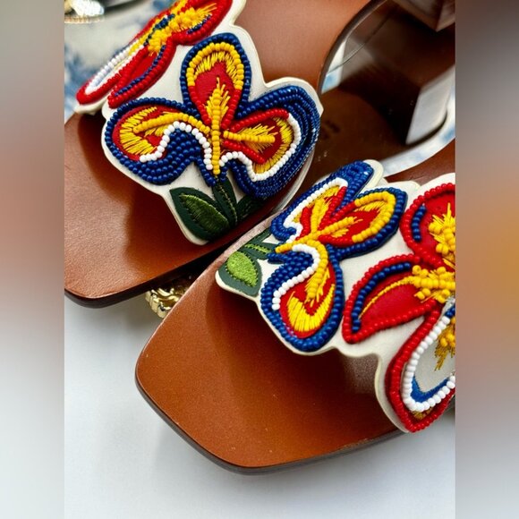 🆕 TORY BURCH 🧿 NWOT Bianca Floral Bead Embellished Slide Sandal - Ivory Multi - Picture 7 of 16